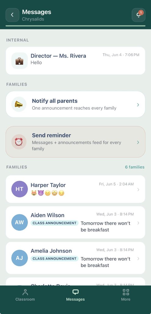 Teacher and parent messaging in the Caira mobile app