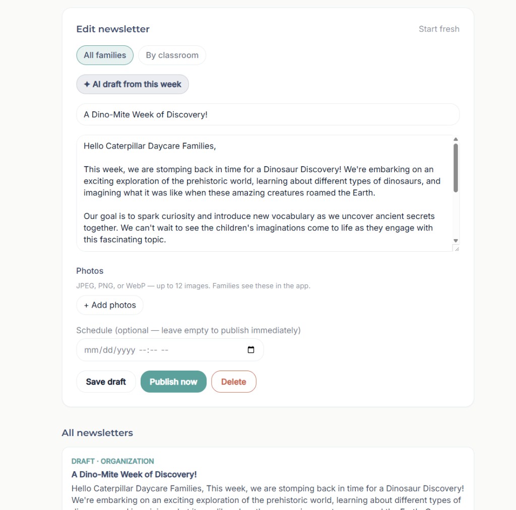 Director publishing a center newsletter
